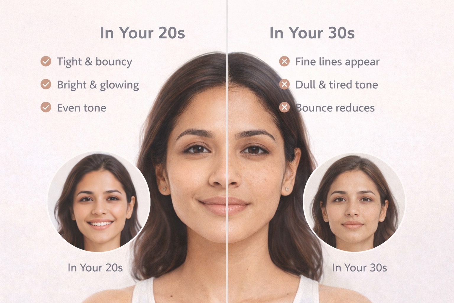Comparison of skincare needs in 20s vs 30s